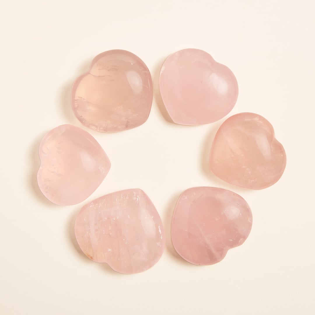 Pierres Cœurs Quartz Rose – Lot de 6 pièces