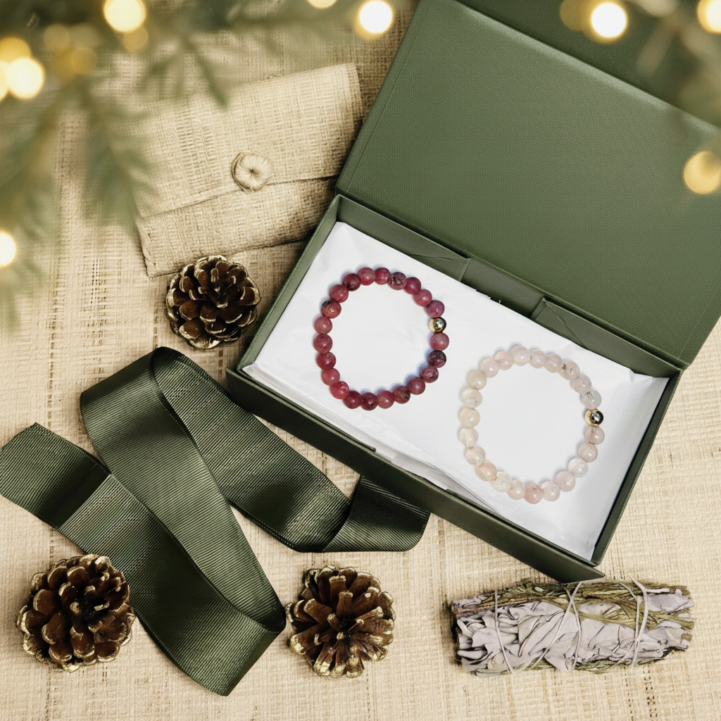 Pack bracelet amour Rhodonite & Quartz Rose