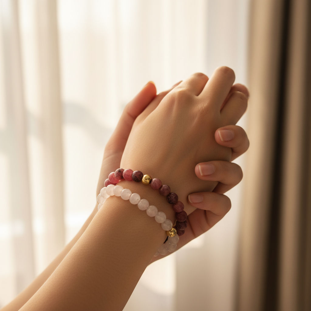 Pack bracelet amour Rhodonite & Quartz Rose