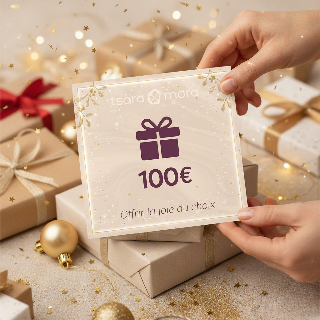 Carte Cadeau Tsara Mora 100€. Le cadeau premium pour laisser vraiment le choix.